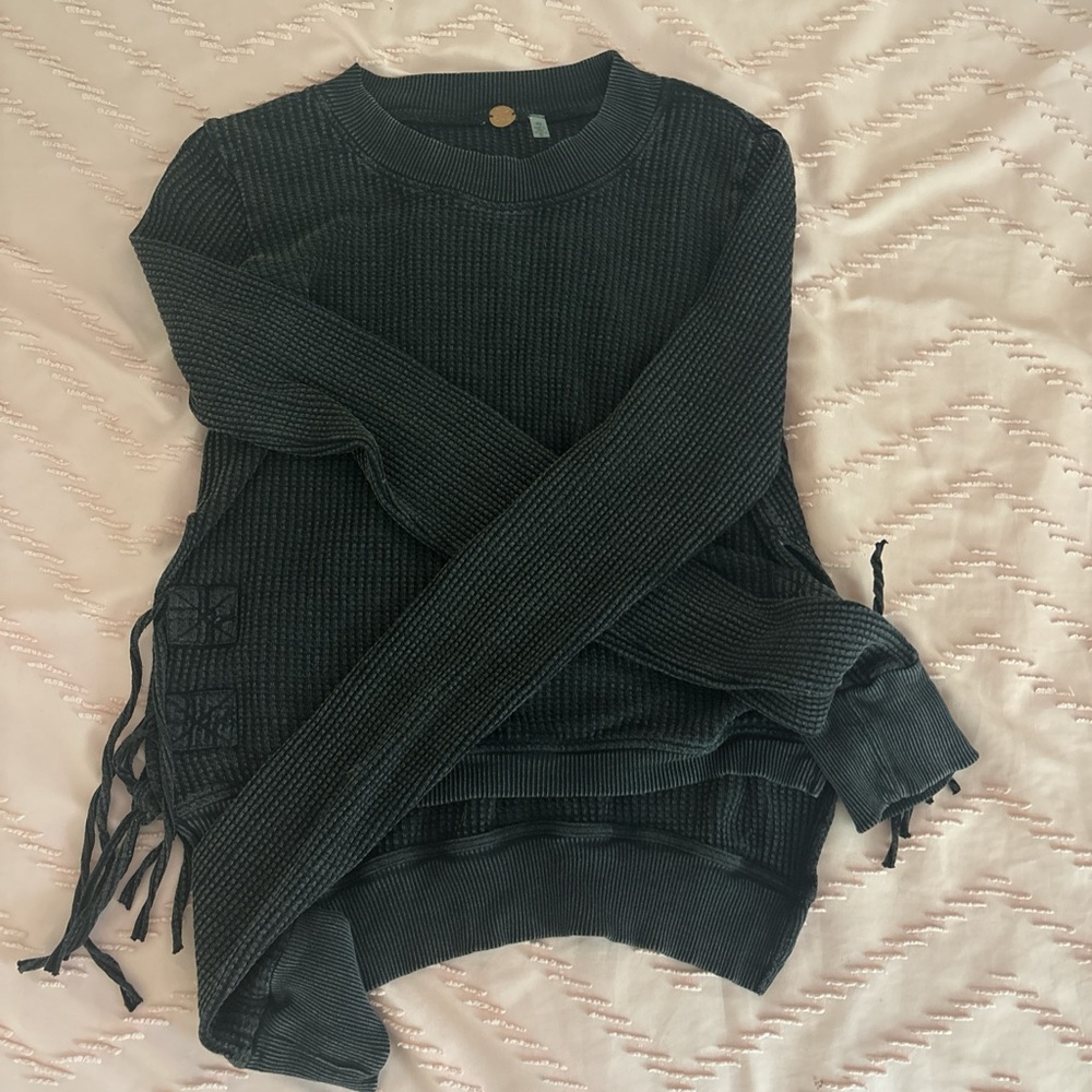 Elegant Charcoal Sweater with Side Ties